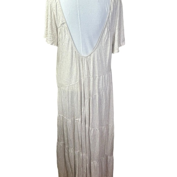 New Free People Tiered Dress Low Scoop Back Oversized Heathered Oatmeal - Picture 3 of 5